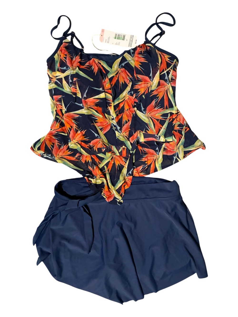 Tropical Escape Navy Floral Tankini with Navy Skirted Bottom